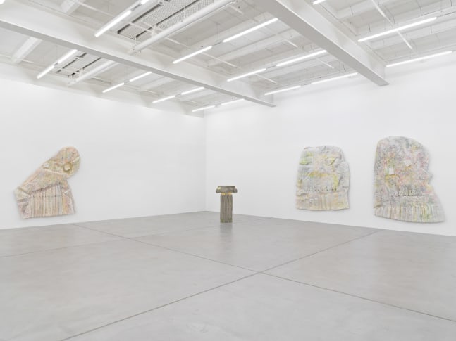 Installation view of Justin Matherly sculpture and wall relief exhibition