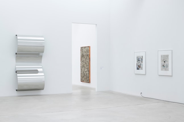 Installation view of wall works by Walead Beshty