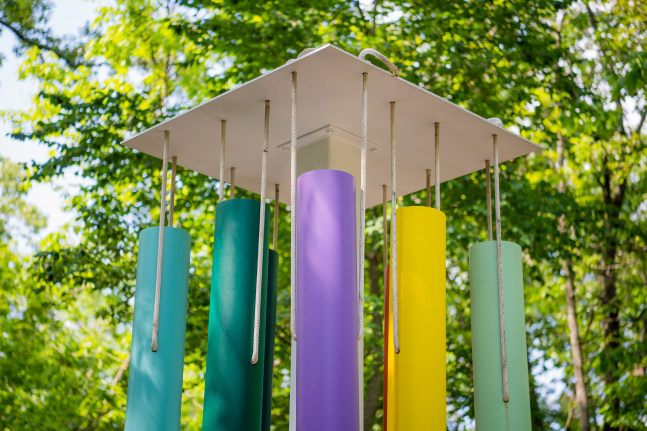 Installation view of sculpture by Sam Falls
