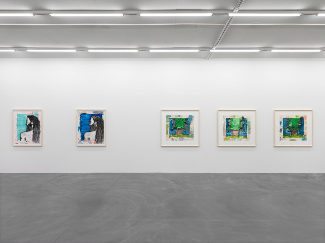 Installation view of Carroll Dunham monotypes exhibition