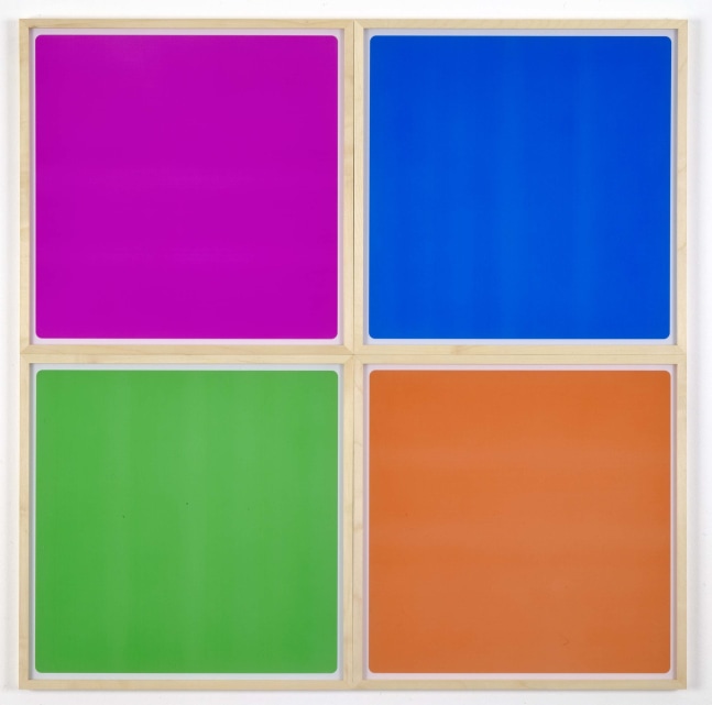 ANGELA&amp;nbsp;BULLOCH&amp;nbsp;
0-256-15/13/17/20 Pixel Screen Print
2000
Transparent synthetic paint on acrylic glass (pink-mauve, light cyan blue, apple green, orange); 4 parts, singel framed
Each&amp;nbsp;50 x 50 x 2 cm / 19 5/8 x 19 5/8 x 3/4 inches