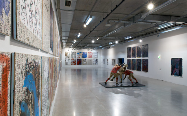 Installation view of paintings by Josh Smith