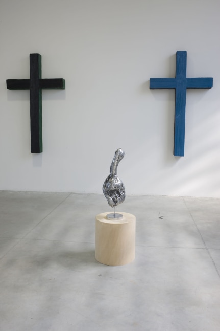 Installation view of sculptures by Valentin Carron