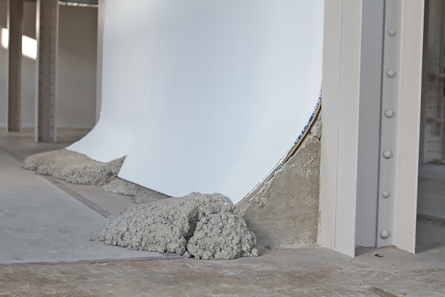 Installation view of sculpture by Oscar Tuazon
