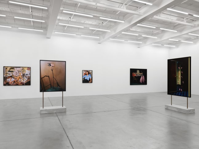 Installation view of Lucas Blalock photography and sculpture exhibition