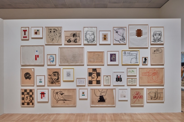 Installation view of drawings by Joe Bradley
