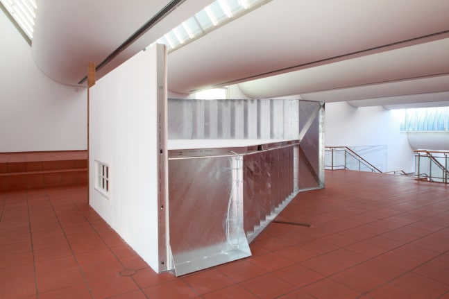 Installation view of sculpture by Oscar Tuazon