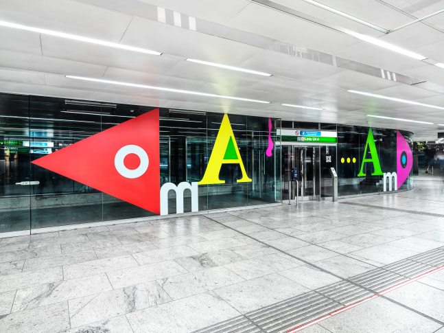 Installation view of wall works by Gerwald Rockenschaub