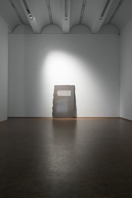 Installation view of videos and sculptures by Trisha Donnelly