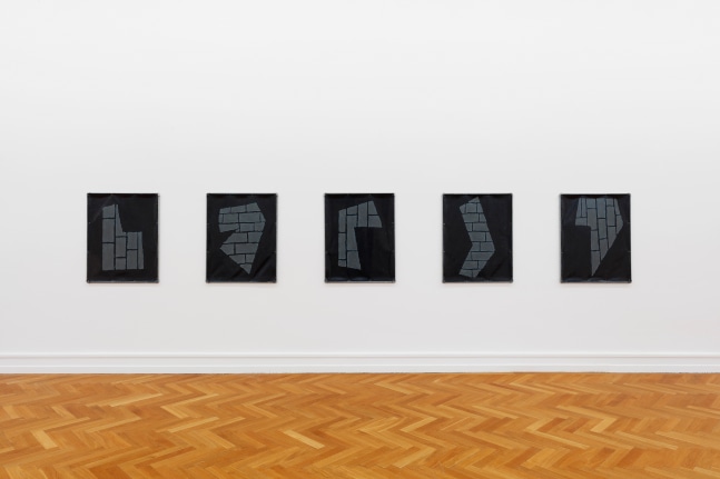 Installation views of paintings by Valentin Carron