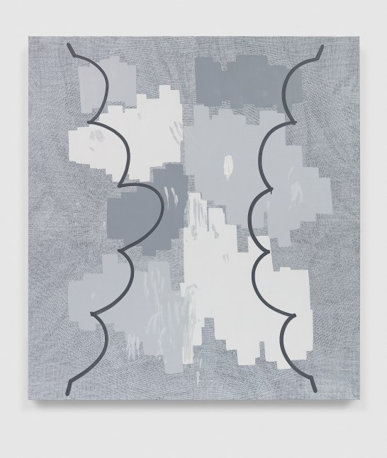 Greyscale painting of forms by Amy Feldman