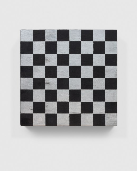 checkerboard painting in silver gray and black by Sarah Ortmeyer