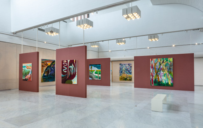 Installation view, Shara Hughes, Right This Way, K&amp;uuml;sten Museum of Modern Art, Aalborg, 2023
&amp;nbsp;