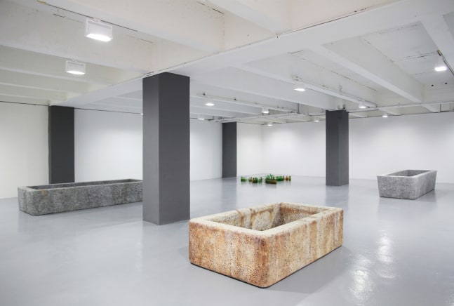 Installation view of sculptures by Valentin Carron