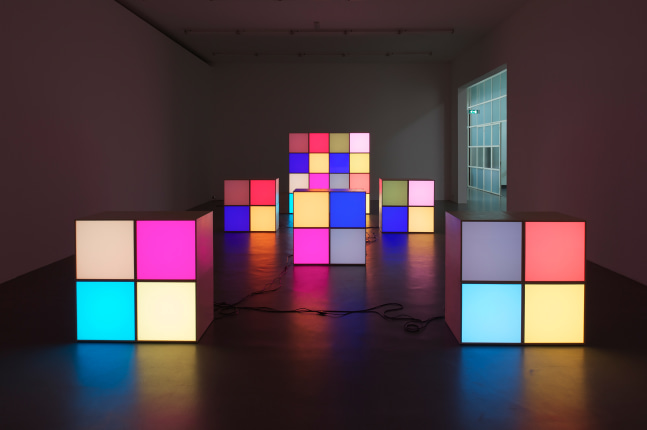 Installation view of sculptures by Angela Bulloch