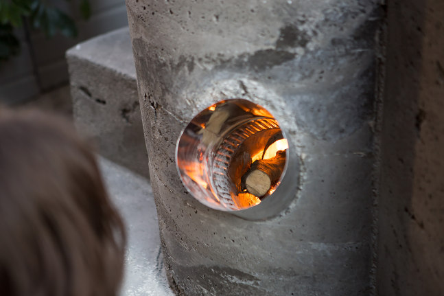 Installation view of sculpture by Oscar Tuazon