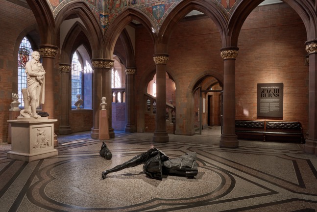 Installation view of sculptures by Douglas Gordon