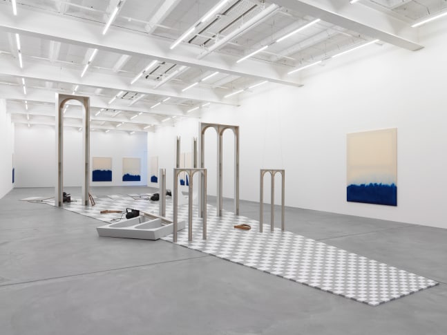 Installation view of paintings and sculptures by Latifa Echakhch