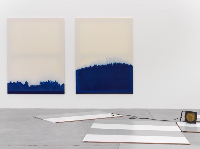 Installation view of paintings and sculptures by Latifa Echakhch