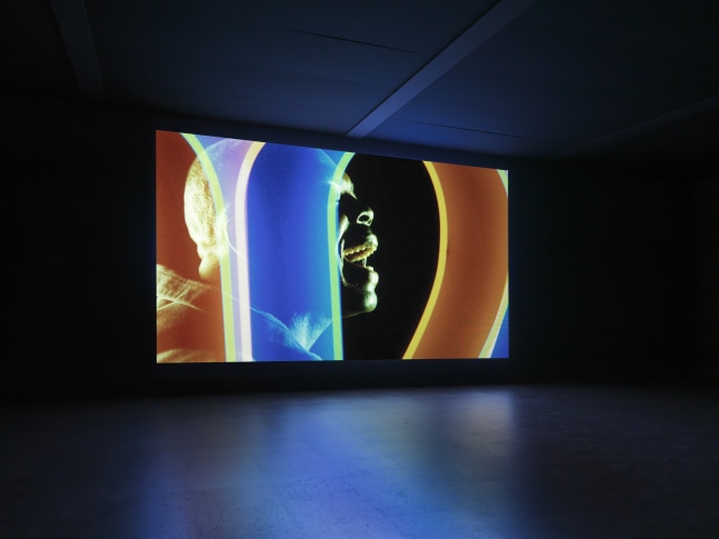 Installation view of Doug Aitken video and sculpture exhibition