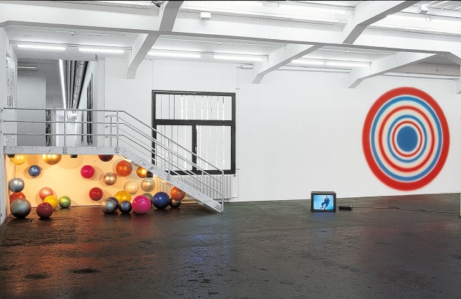 Installation view of paintings and sculptures by Ugo Rondinone