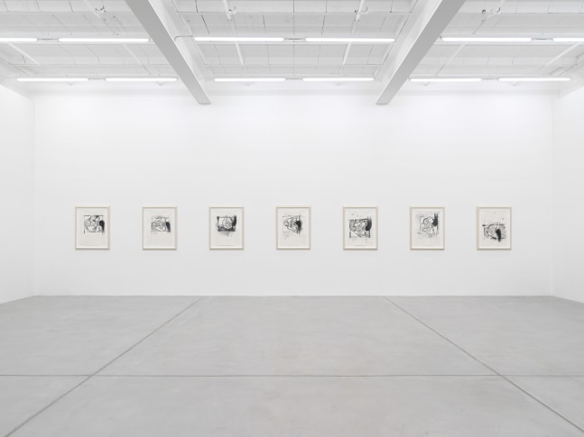 Installation view of drawings by Carroll Dunham