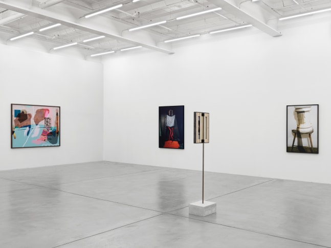 Installation view of Lucas Blalock photography and sculpture exhibition
