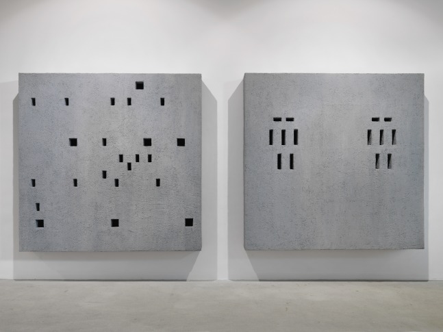 Installation view of wall works by Valentin Carron