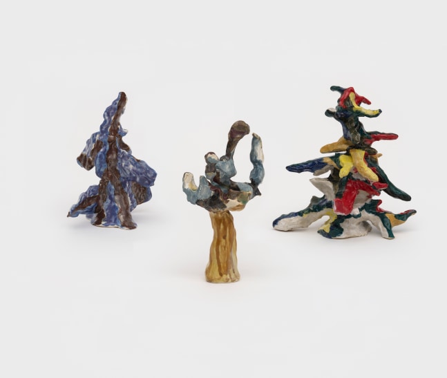 Tree Farm Group 17

2024

Glazed and painted ceramics; 3 parts

Object A 17.5 x 7 x 6 cm / 6 7/8 x 2 3/4 x 2 3/8 in

Object B 20 x 6 x 6 cm / 7 7/8 x 2 3/8 x 2 3/8 in

Object C 19.5 x 15 x 10 cm / 7 5/8 x 5 7/8 x 3 7/8 in

&amp;copy; Shara Hughes