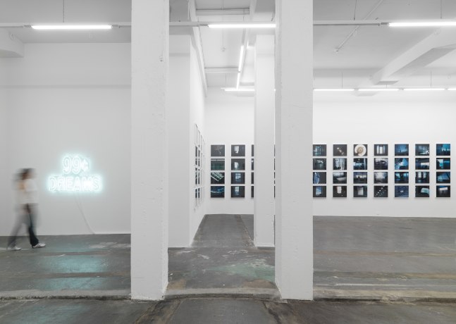 Installation view of Doug Aitken sculpture and photography exhibition