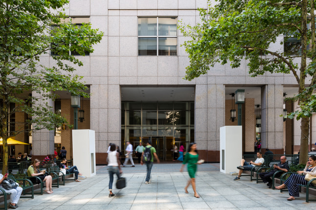 Installation view of sculpture by Sam Falls