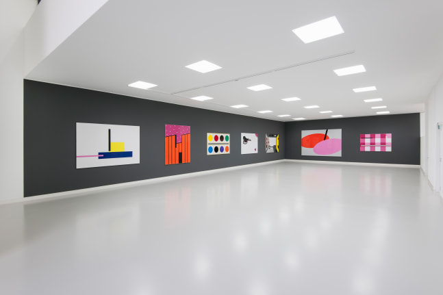 Installation view of wall works by Gerwald Rockenschaub