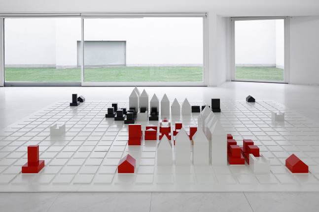 Installation view of sculptures by Liam Gillick