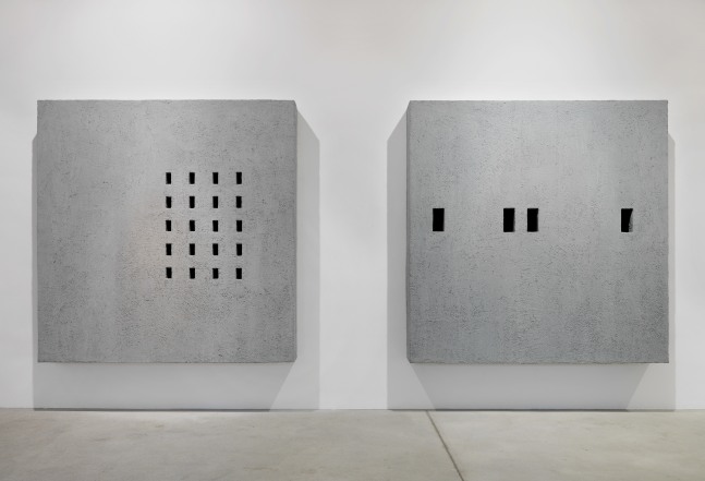 Installation view of wall works by Valentin Carron