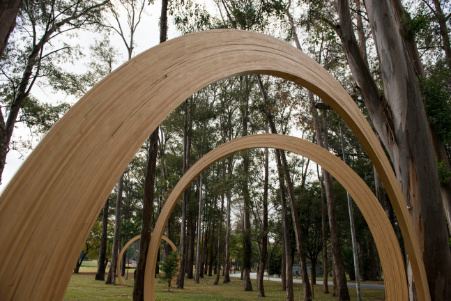 Installation view of sculpture by Oscar Tuazon