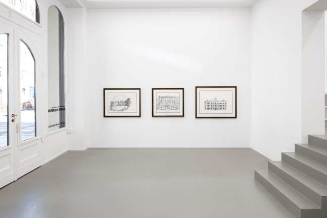 installation view of drawings and paintings by Karen Kilimnik