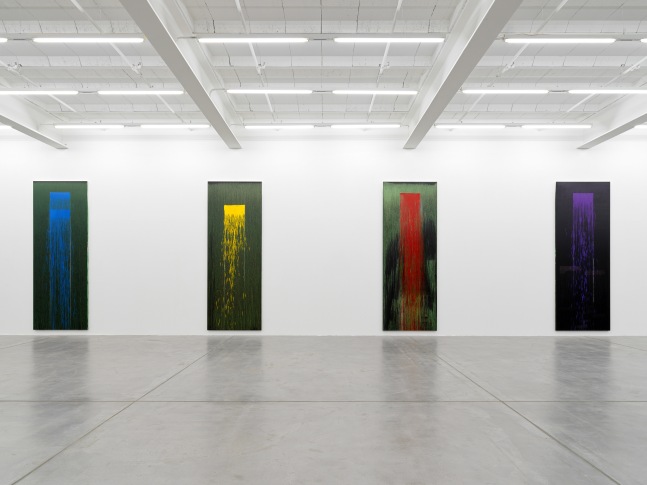 Installation view of paintings by Pat Steir