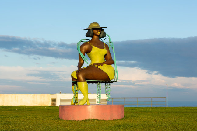 installation view of sculpture by Tschabalala Self