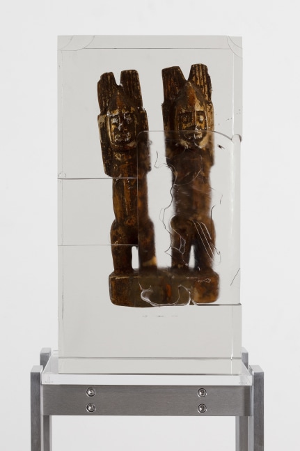 wooden sculpture with a coat of polyurethane resin on a stand by Matthew Angelo Harrison