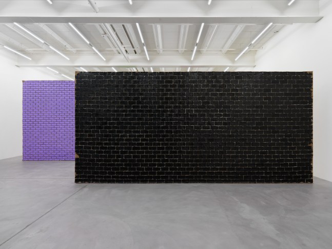Installation view of Ugo Rondinone brick wall paintings exhibition