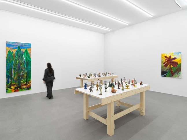 Installation view, Shara Hughes, Tree Farm, Galerie Eva Presenhuber, Waldmannstrasse, Zurich, 2024