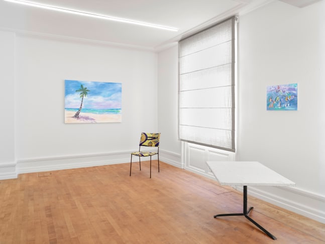 Installation view, Joe Bradley, Austin Eddy, Karen Kilimnik, Ugo Rondinone, Josh Smith, Franz West, Galerie Eva Presenhuber, Troisi&amp;egrave;me &amp;Eacute;tage, Waldmannstrasse, Zurich, 2025