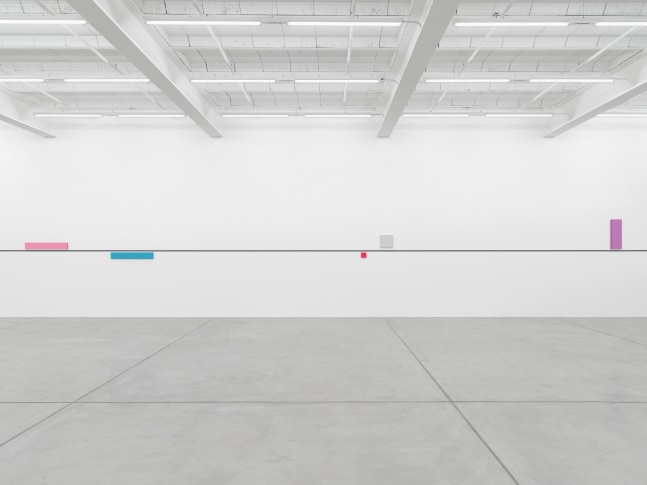 GERWALD ROCKENSCHAUB
bass+ (re)modification
2024
5 objects; lacquered MDF, black line on wall (2.5 cm wide, RAL9005 / deep black)
Unique
Object 1 15 x 100 x 3 cm / 5 7/8 x 39 3/8 x 1 1/8 in
Object 2 15 x 100 x 3 cm / 5 7/8 x 39 3/8 x 1 1/8 in
Object 3 12 x 12 x 3 cm / 4 3/4 x 4 3/4 x 1 1/8 in
Object 4 30 x 30 x 3 cm / 11 3/4 x 11 3/4 x 1 1/8 in
Object 5 70 x 25 x 3 cm / 27 1/2 x 9 7/8 x 1 1/8 in
Dimensions variable
ROCKE60275