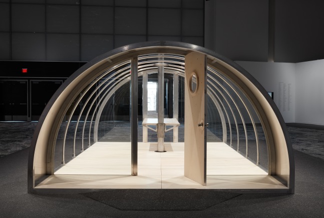 Installation view of sculpture by Oscar Tuazon