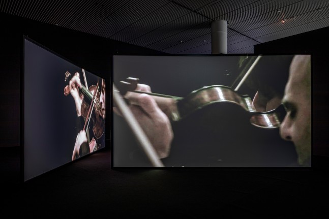 Installation view of video work by Douglas Gordon