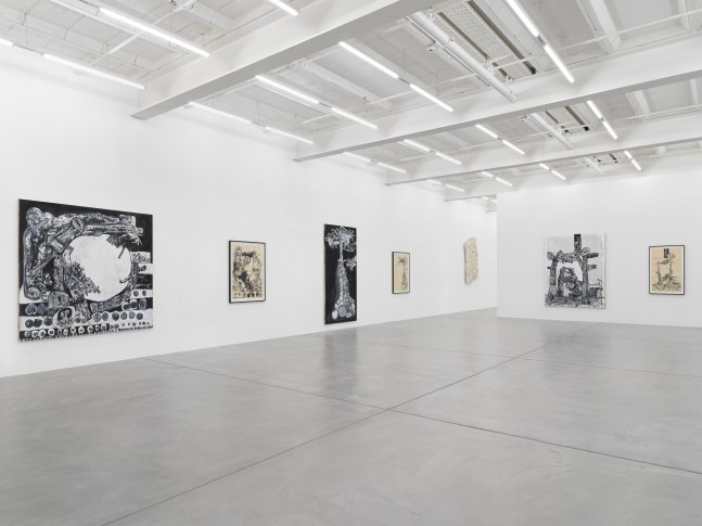 Installation view of Tobias Pils paintings and ink works on paper exhibition