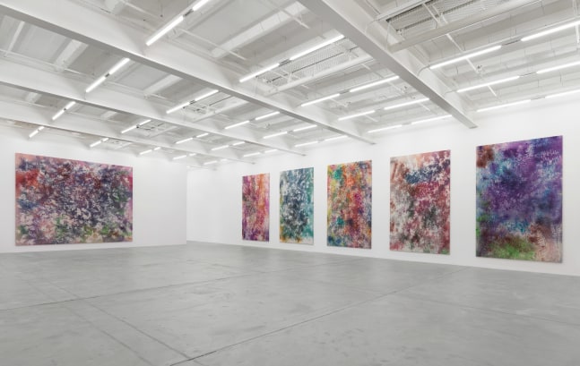 Installation view of Sam Falls paintings exhibition