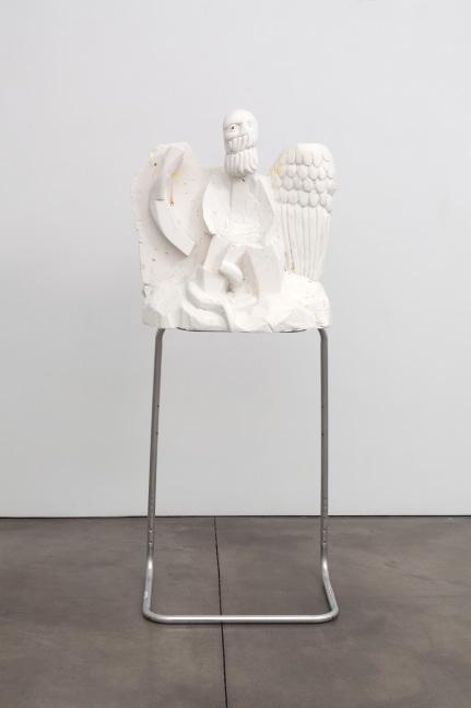 Indoor view of Justin Matherly sculpture, Dwayne Johnson 2016 Glass fiber reinforced gypsum (GFRG), Glass fiber reinforced concrete (GFRC), oil-based marker, modified ambulatory equipment 152.5 x 66 x 46 cm / 60 x 26 x 18 in
