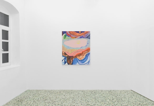 Installation view of Shara Hughes paintings exhibition