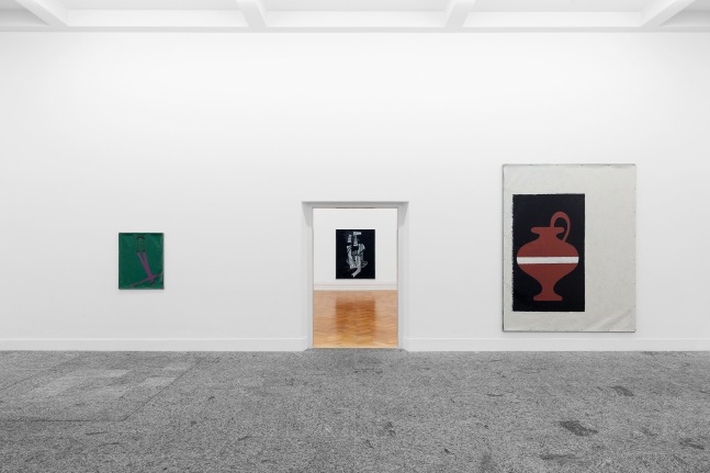 Installation views of paintings by Valentin Carron